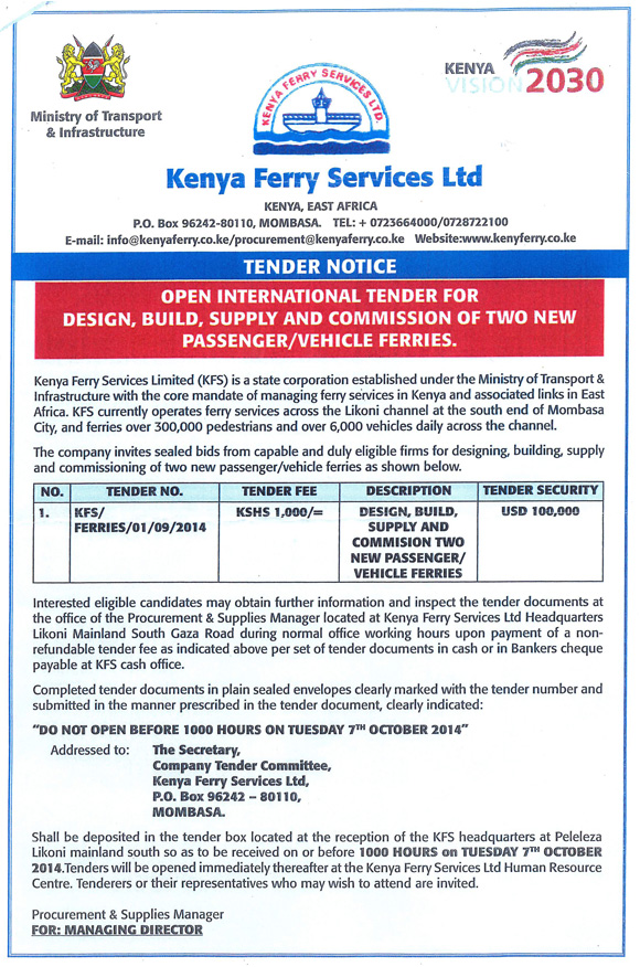 TENDER NOTICE The Embassy of the Republic of Kenya